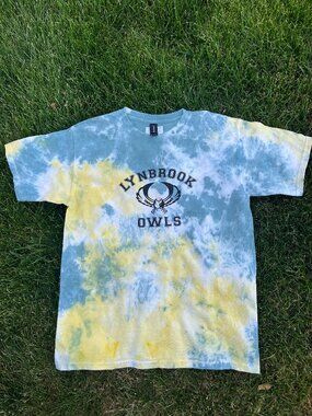 Child XL (18-20) Lynbrook Owls Golden Yellow & Dark Green Random Tie-Dye T-Shirt